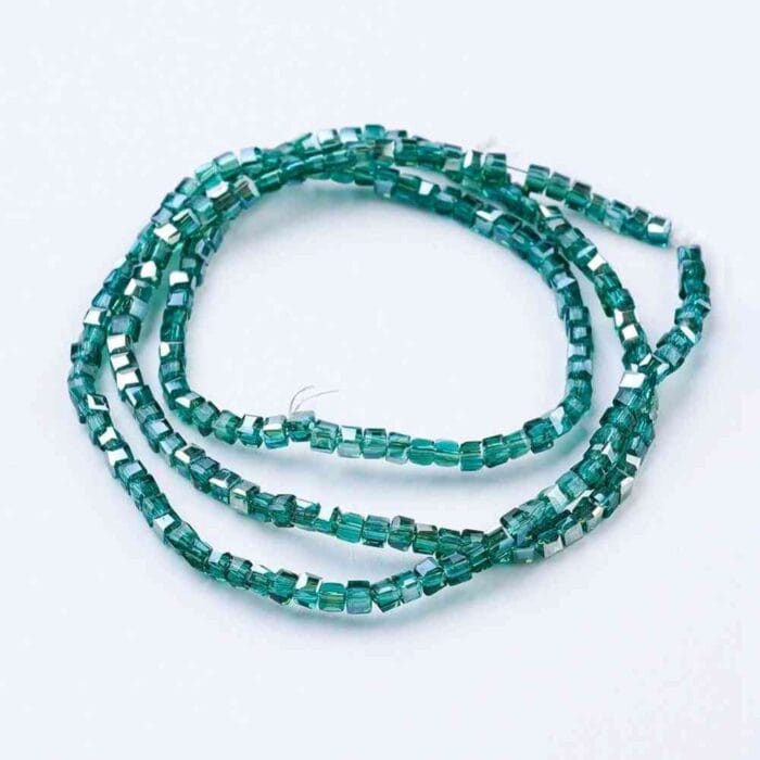 Sea Green Tiny Square Aurora Borealis Glass Beads