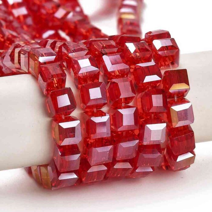 Electroplated Red Tiny Square Glass Beads