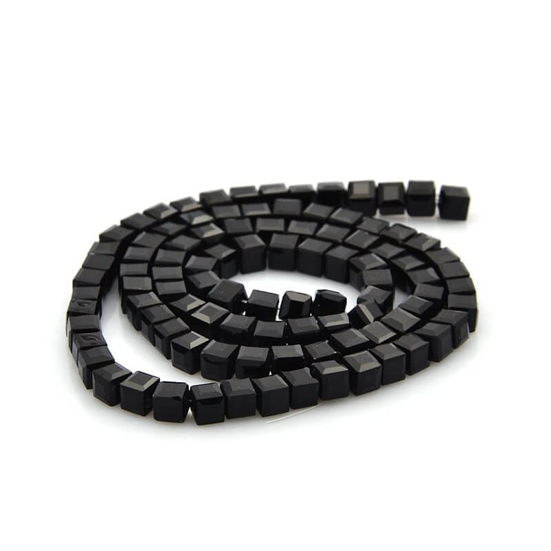 Black Faceted Square Glass Beads