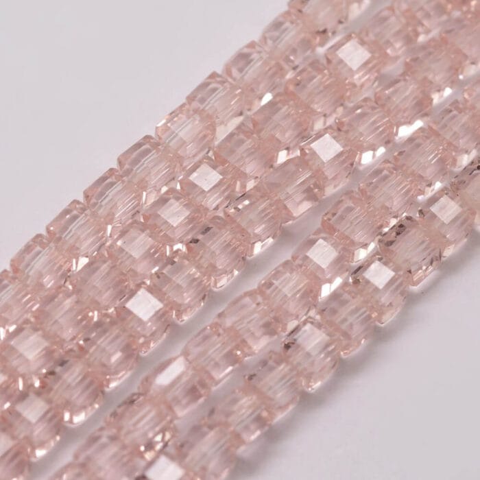 Pink Faceted Square Glass Beads