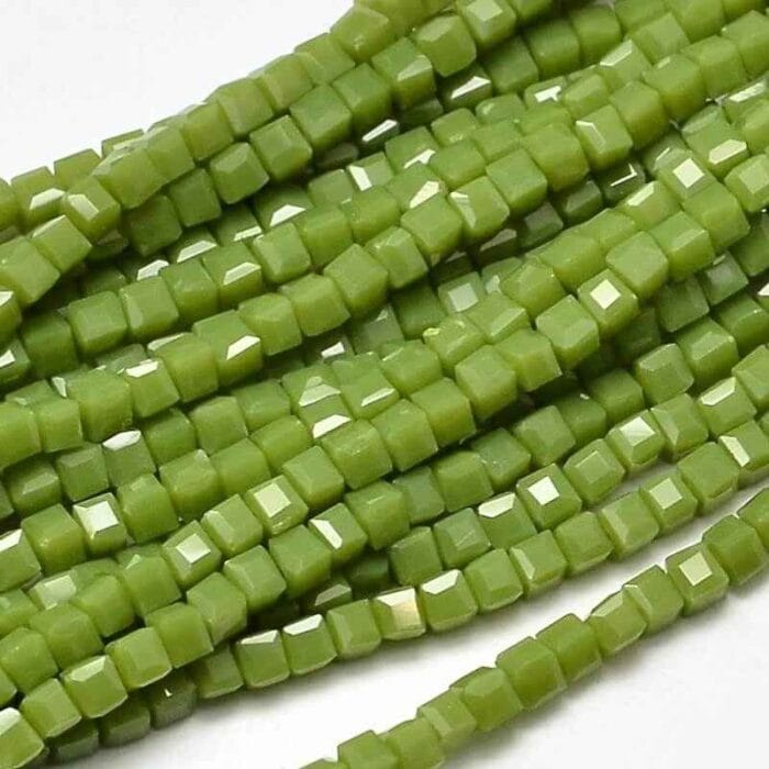 Green Faceted Cube Glass Beads