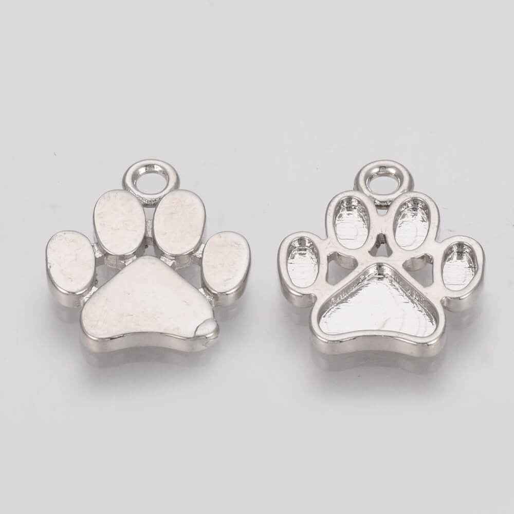Silver Dog Paw Prints Pendant Charm