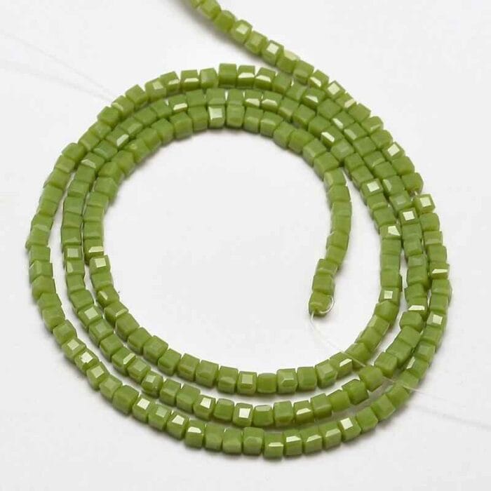 Green Faceted Cube Glass Beads