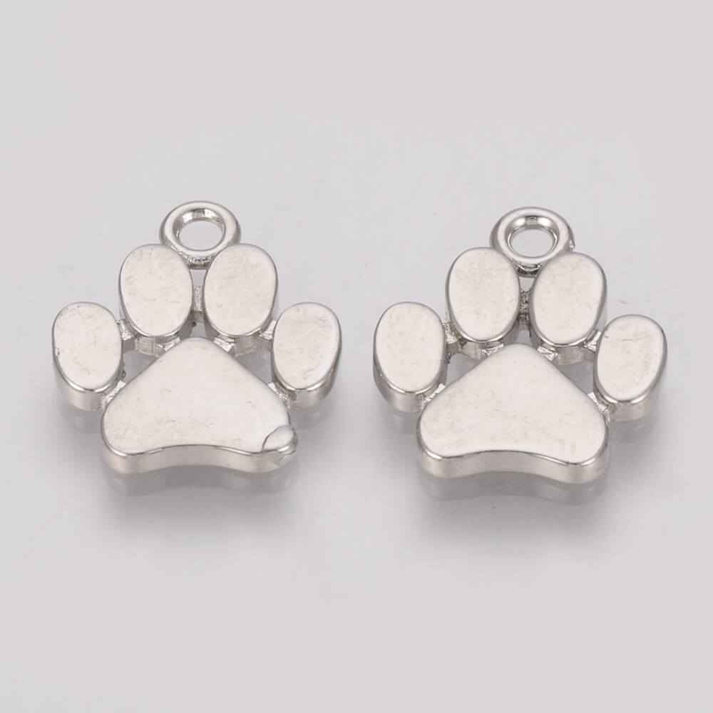 Silver Dog Paw Prints Pendant Charm