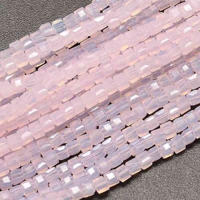 Pink Faceted 2mm Cube Glass Beads