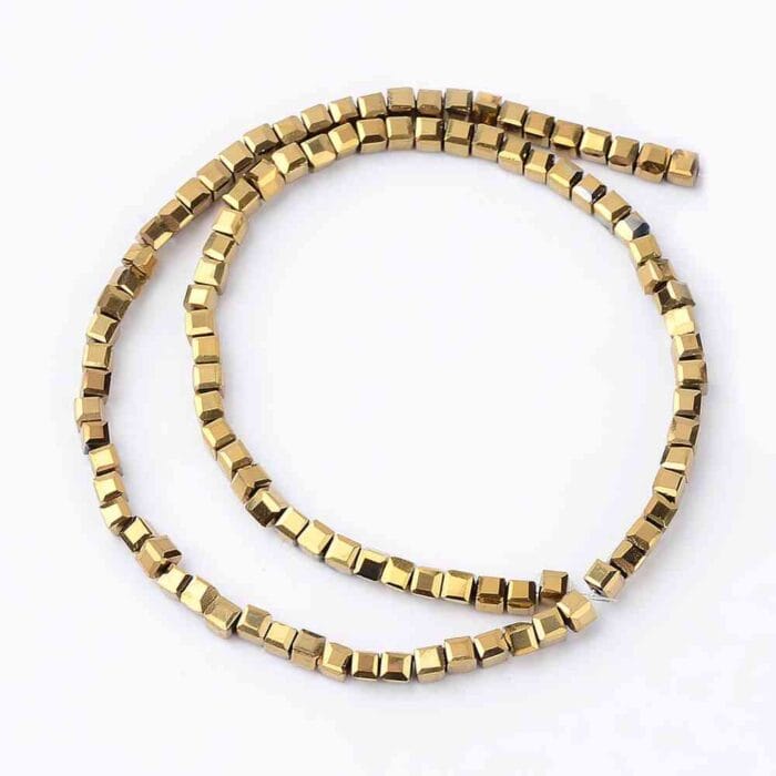 Golden Faceted Cube Glass Beads
