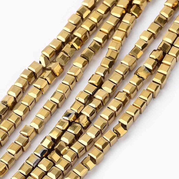 Golden Faceted Cube Glass Beads