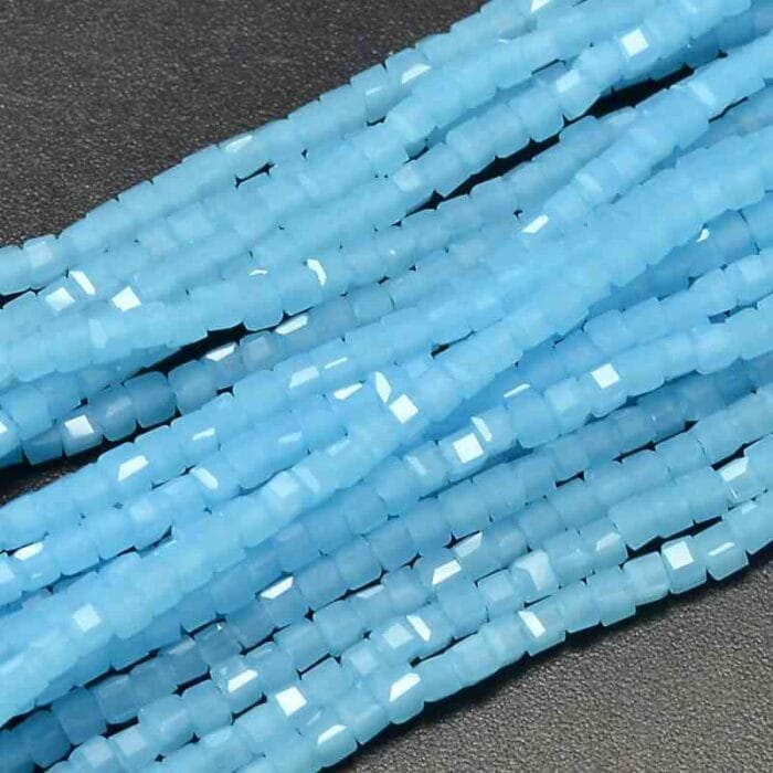 Light Blue Faceted Cube Glass Beads