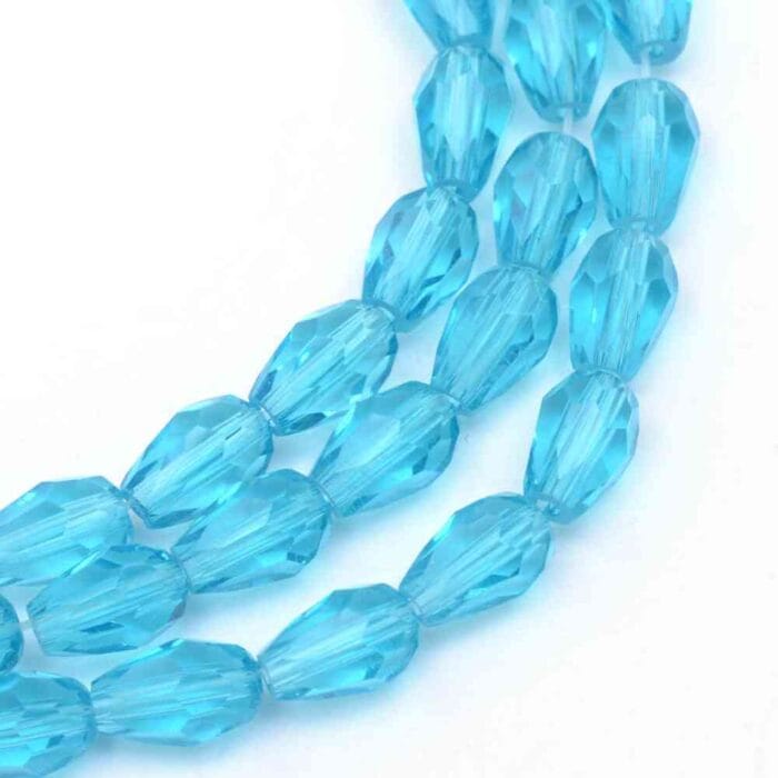 Sky Blue Faceted Tear Drop Glass Beads