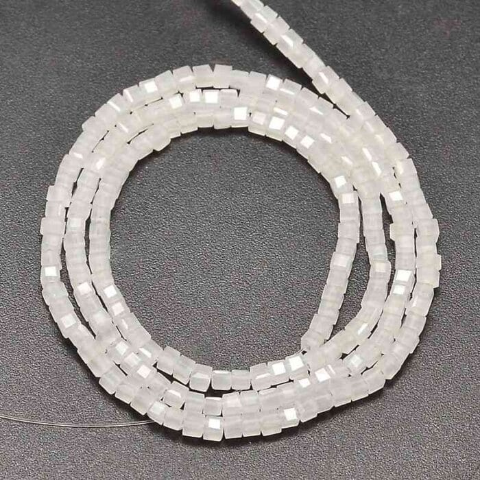White Smoke Faceted Cube Glass Beads