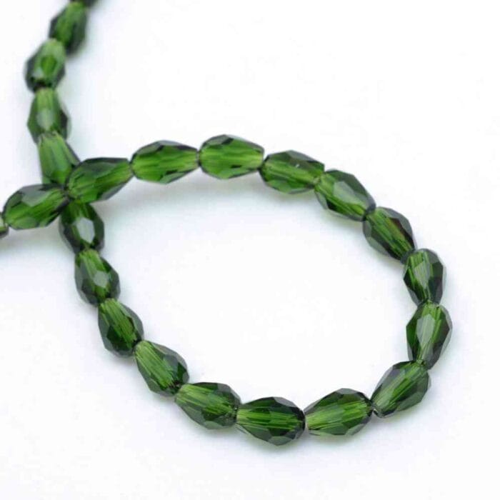 Green Faceted Teardrop Glass Beads