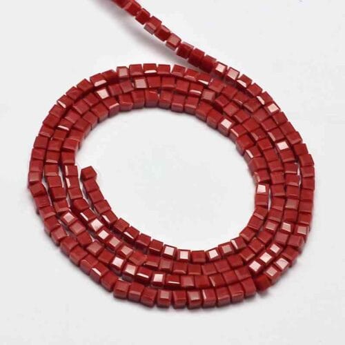 Red Faceted Cube Glass Beads