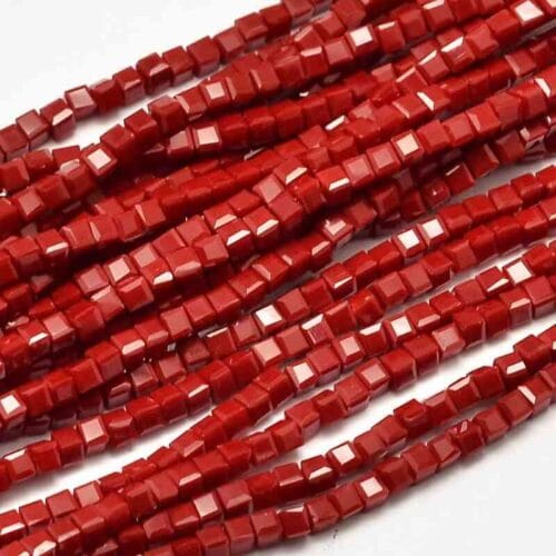 Red Faceted Cube Glass Beads
