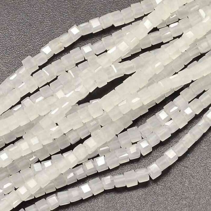 White Smoke Faceted Cube Glass Beads
