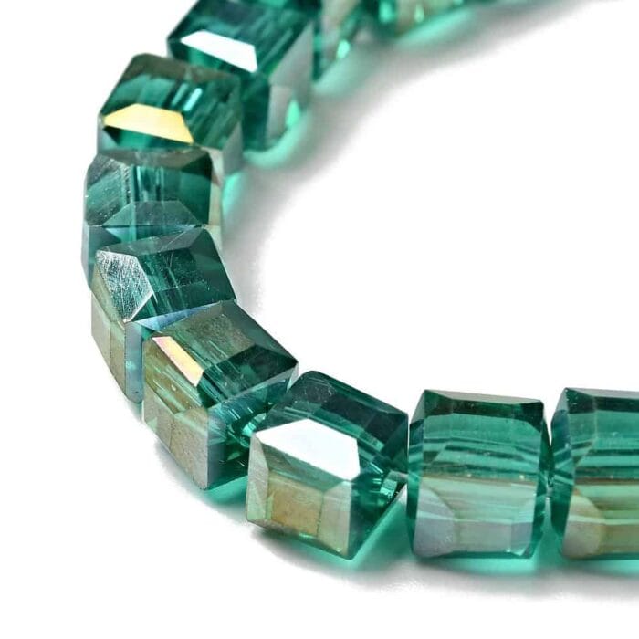 Teal AB Electroplated Faceted Square Glass Beads