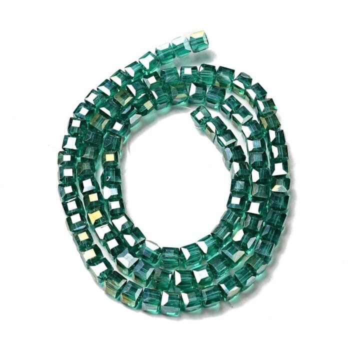 Teal AB Electroplated Faceted Square Glass Beads