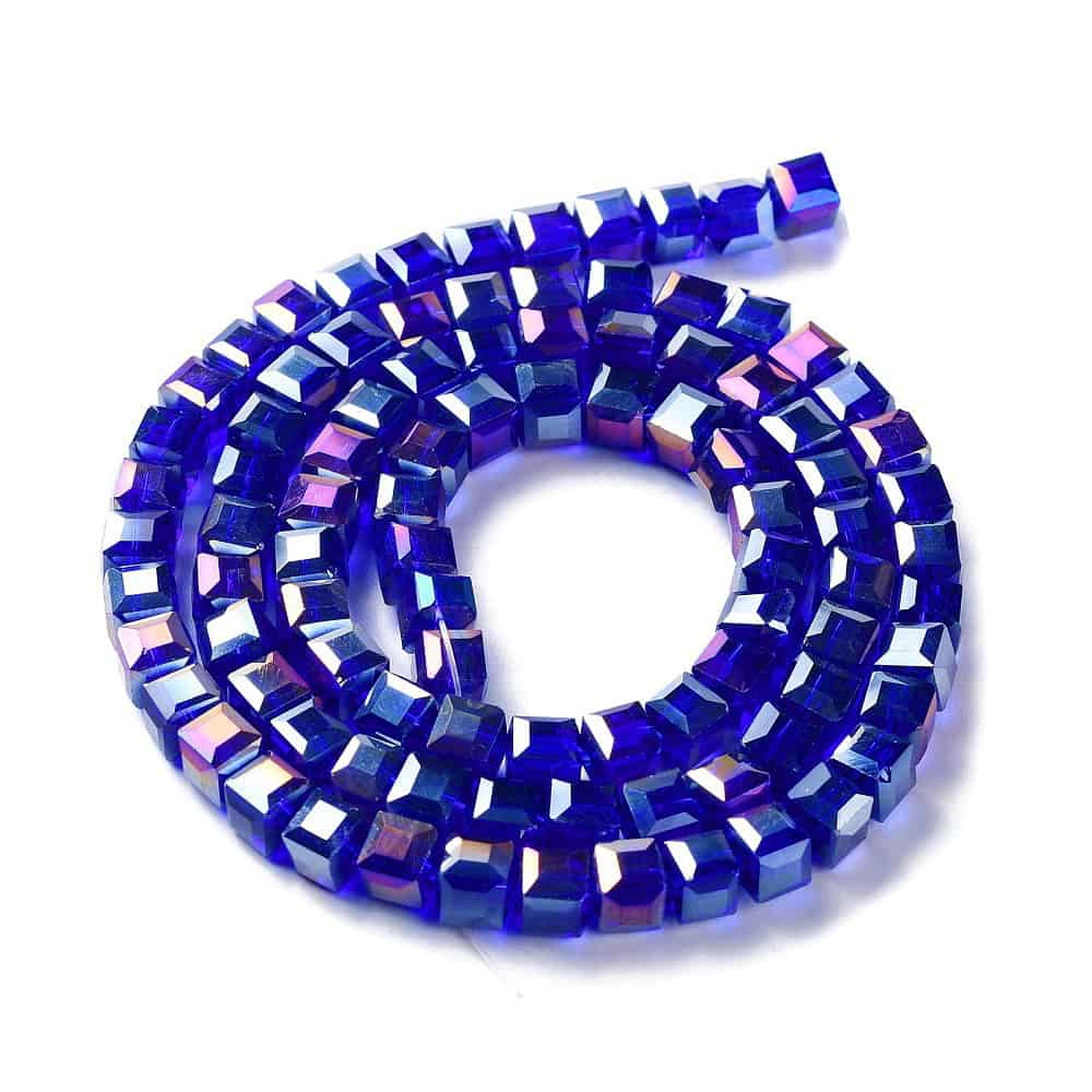 Blue AB Electroplated Faceted Square Glass Beads (6mm)