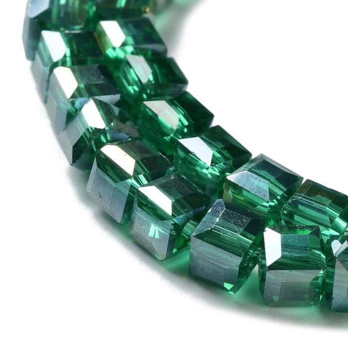 Green Faceted Square Crystal Glass Beads (4 mm)