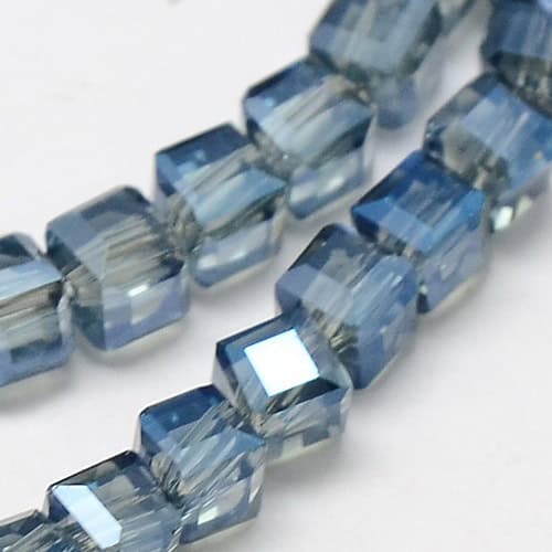 Blue Faceted Square Glass Beads