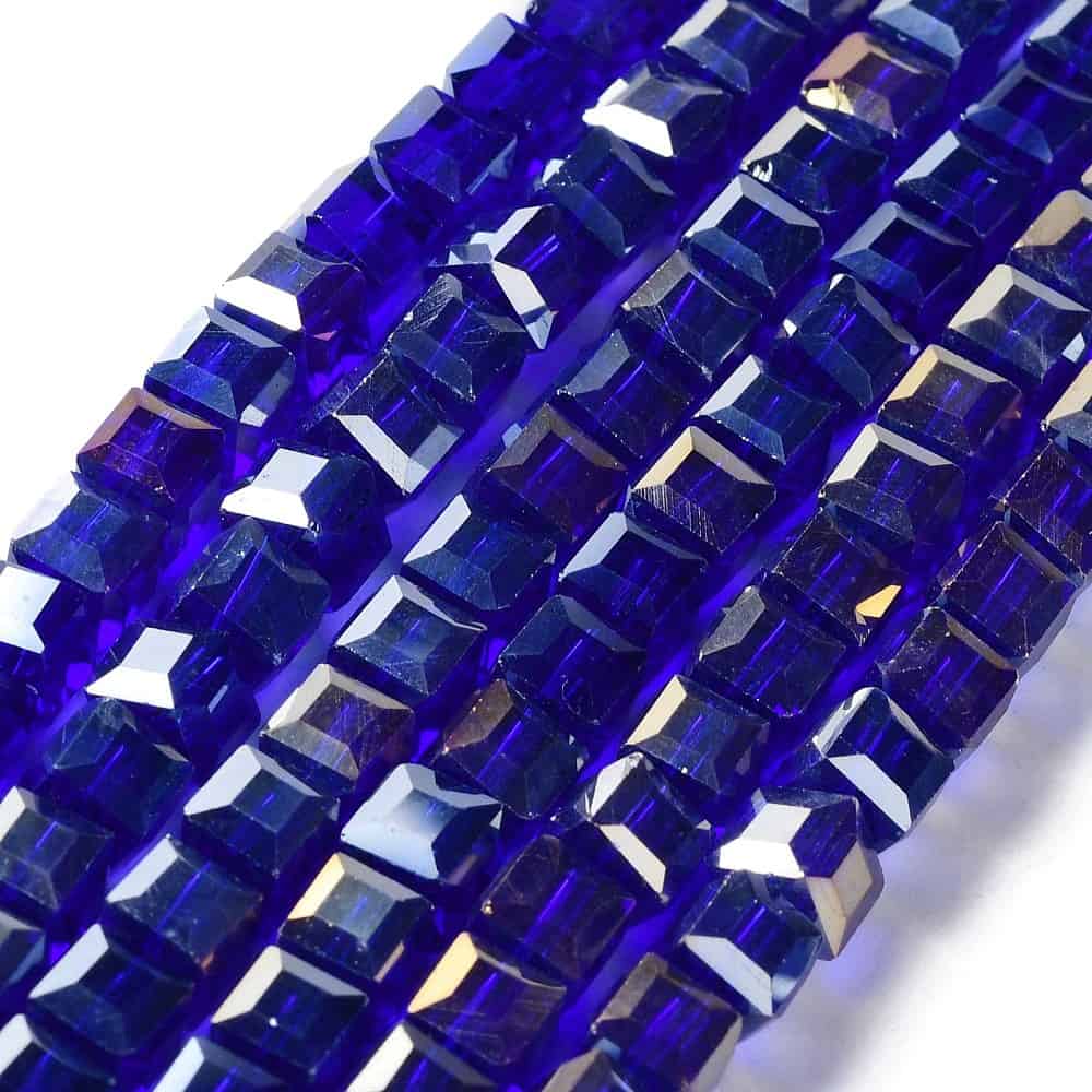 Blue Faceted Square Glass Beads