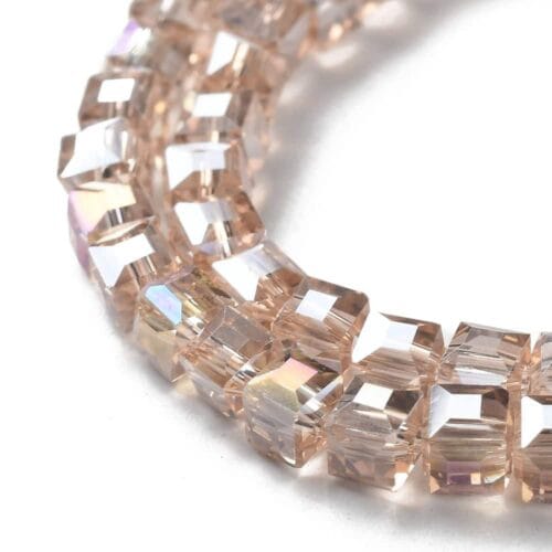 Peach Faceted Square Glass Beads