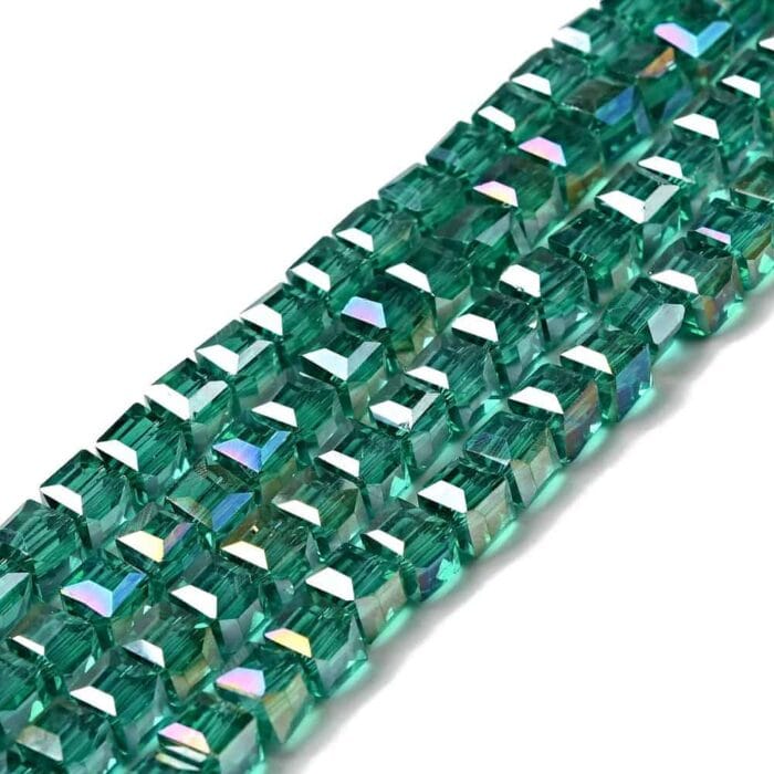 Teal Faceted Square Glass Beads