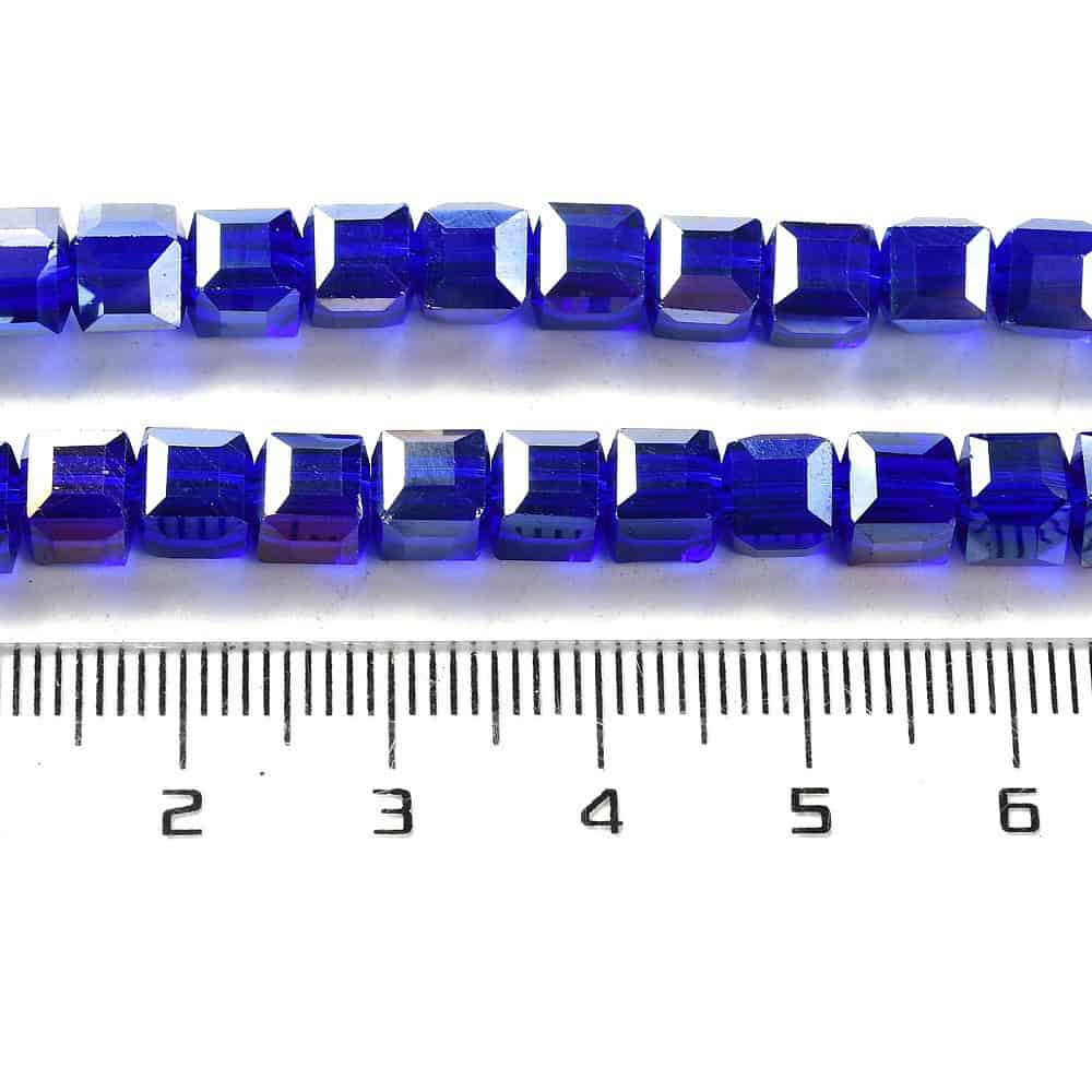 Blue AB Electroplated Faceted Square Glass Beads (6mm)
