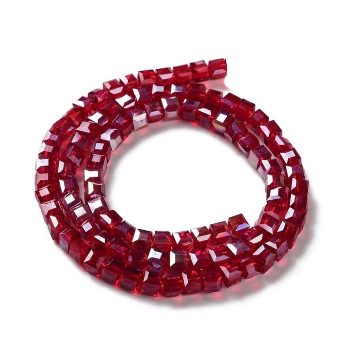 Dark Red Faceted Square Glass Beads
