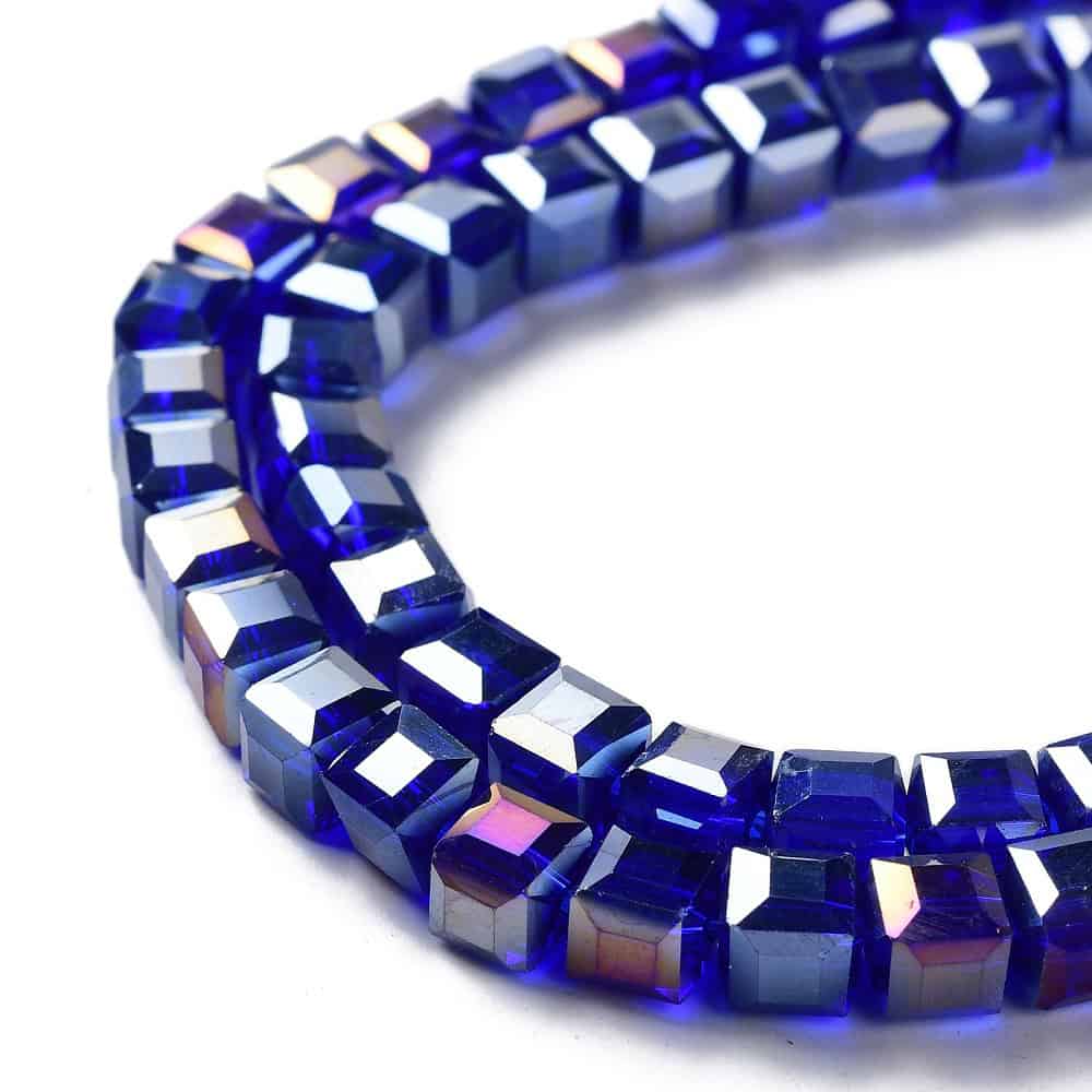 Blue AB Electroplated Faceted Square Glass Beads (6mm)