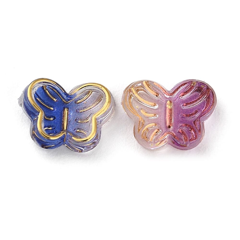5 Transparent Mixed Colours Butterfly Cabochons - Metal Enhanced