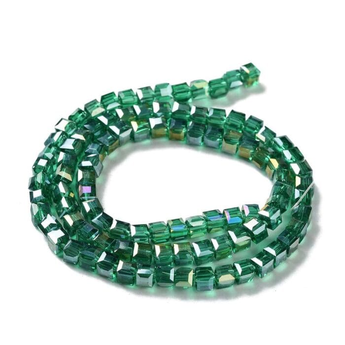 Green Faceted Square Glass Beads