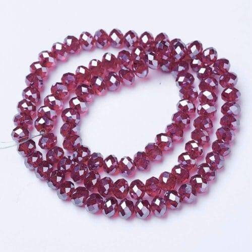 10 Violet Red Electroplated Rondelle Lustre Glass Beads - (10mm)
