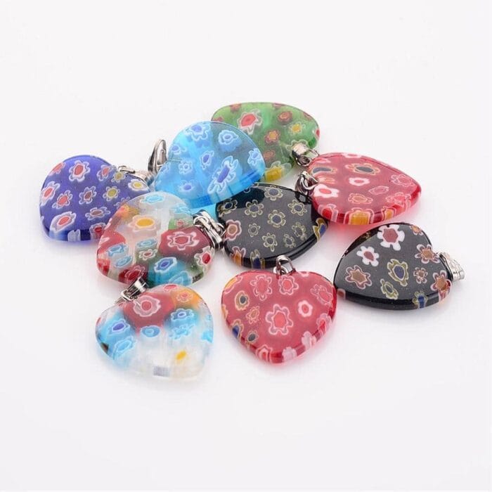 Millefiori Heart Shape Glass Pendants