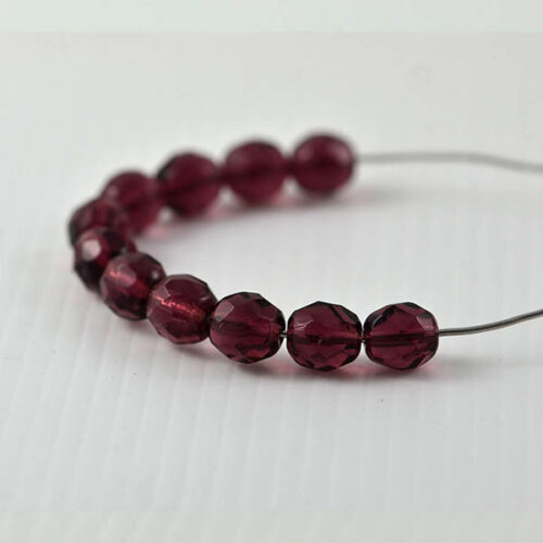 Amethyst Czech Glass Beads – 8mm Round Faceted Beads