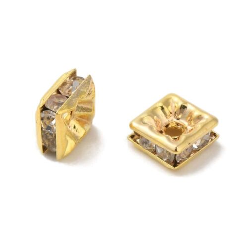 Clear Square Rhinestone Gold Metal Bead
