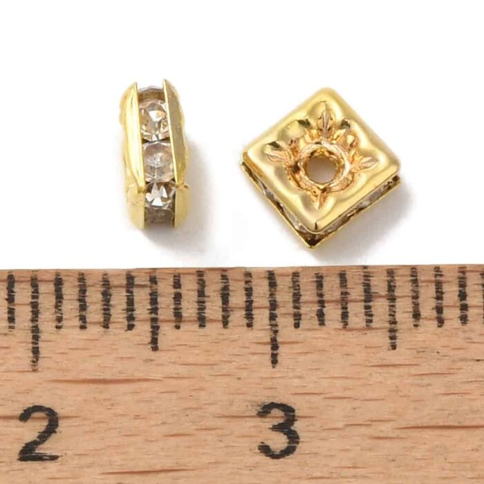 Clear Square Rhinestone Gold Metal Bead