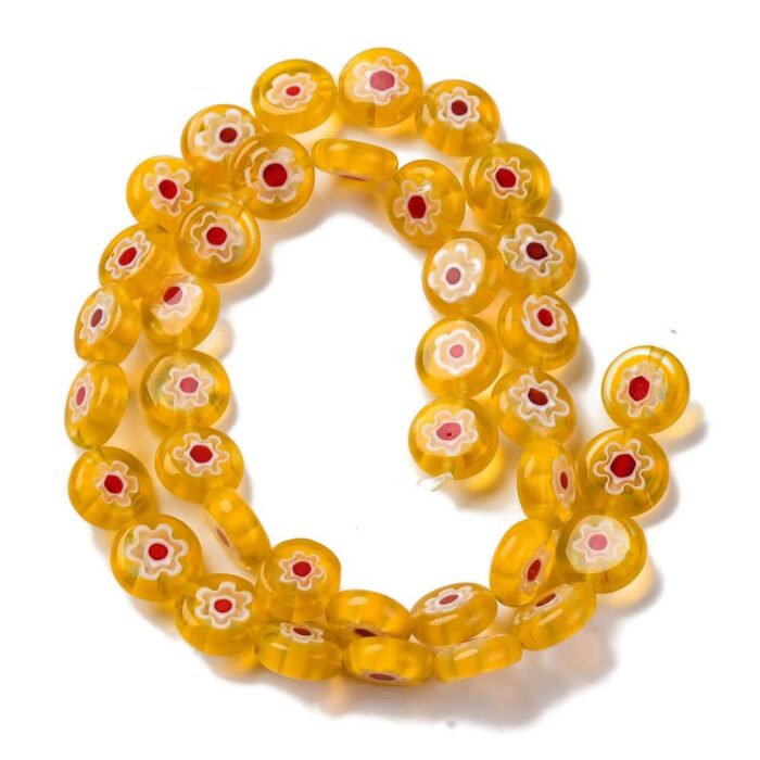Golden Millefiori Tablet Glass Beads
