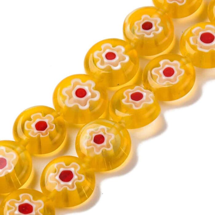 Golden Millefiori Tablet Glass Beads