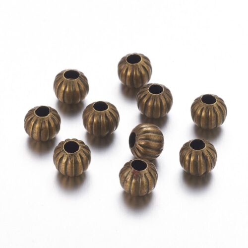 Antique Style Bronze Metal Round Beads