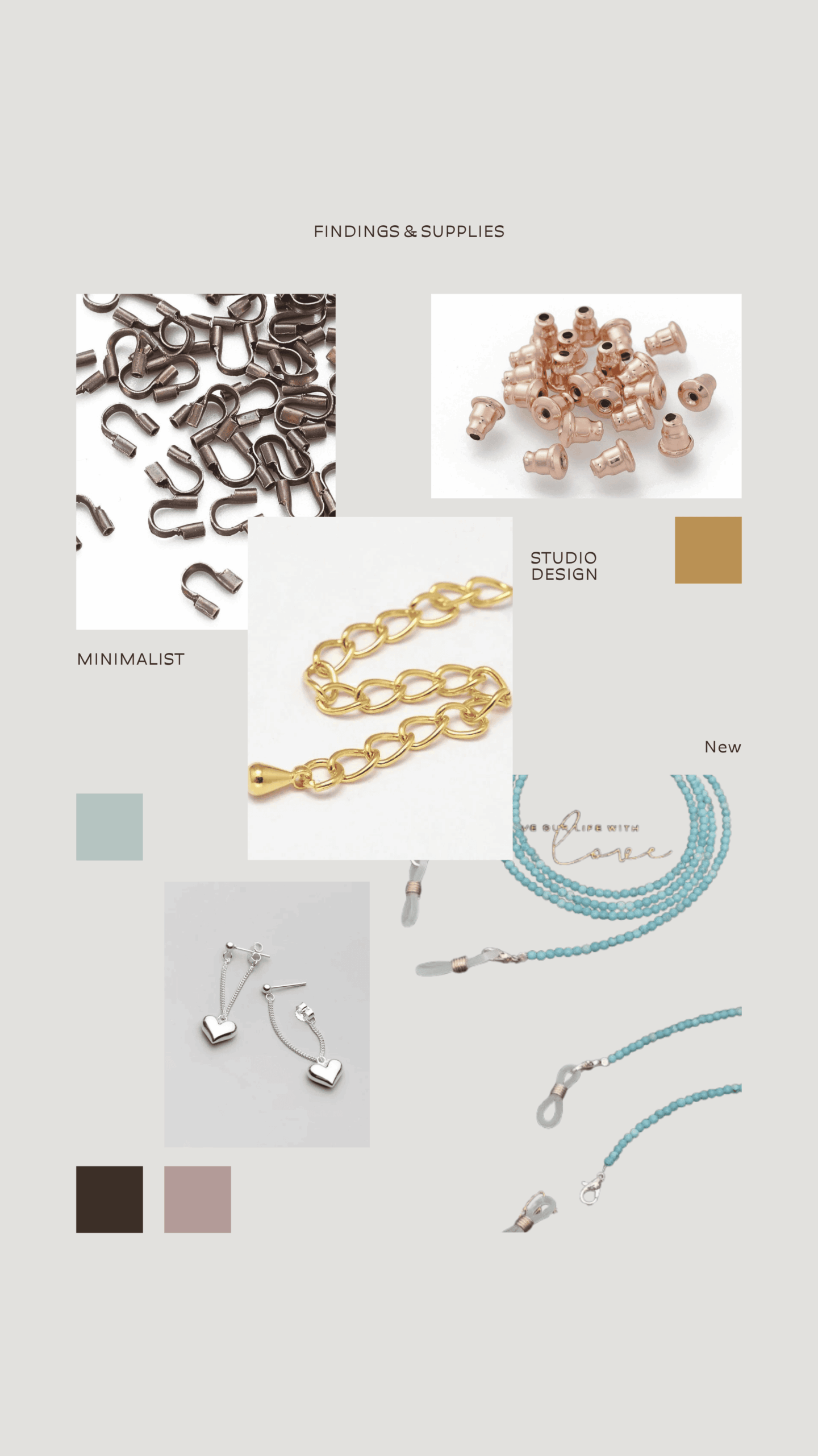 Jewellery findings — lobster clasps, jump rings, crimp beads and earring hooks for jewellery making
