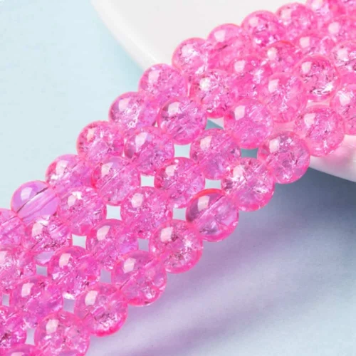 Hot Pink Crackle Glass Beads 8mm Round