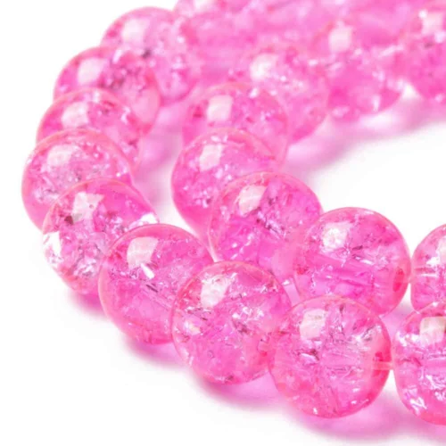 Hot Pink Crackle Glass Beads 8mm Round