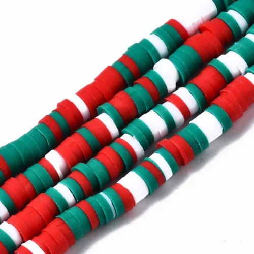 Red white green heishi beads polymer clay flat disc Christmas colour sequence matte finish strands jewellery making Australia
