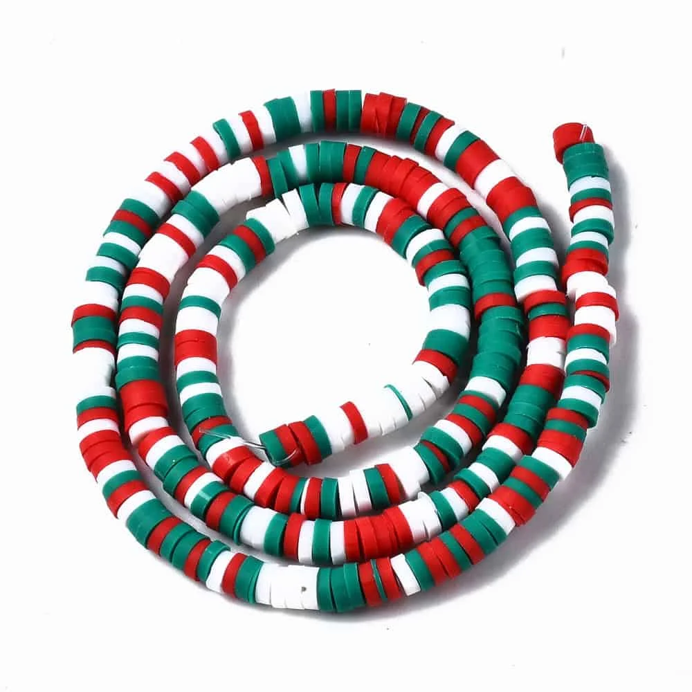 Red white green heishi beads polymer clay flat disc Christmas colour sequence matte finish strands jewellery making Australia