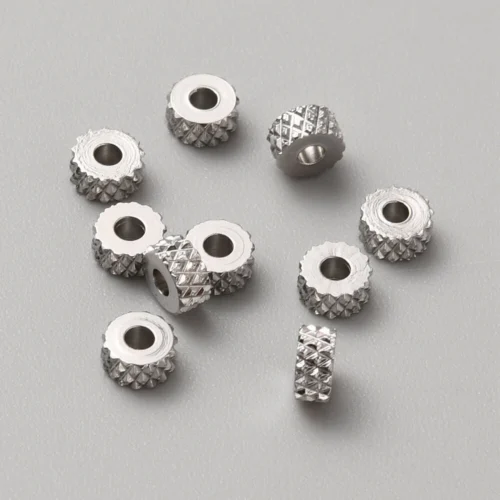 Textured stainless steel spacer beads diamond cut pyramid pattern rondelle shape gunmetal silver jewellery making Australia