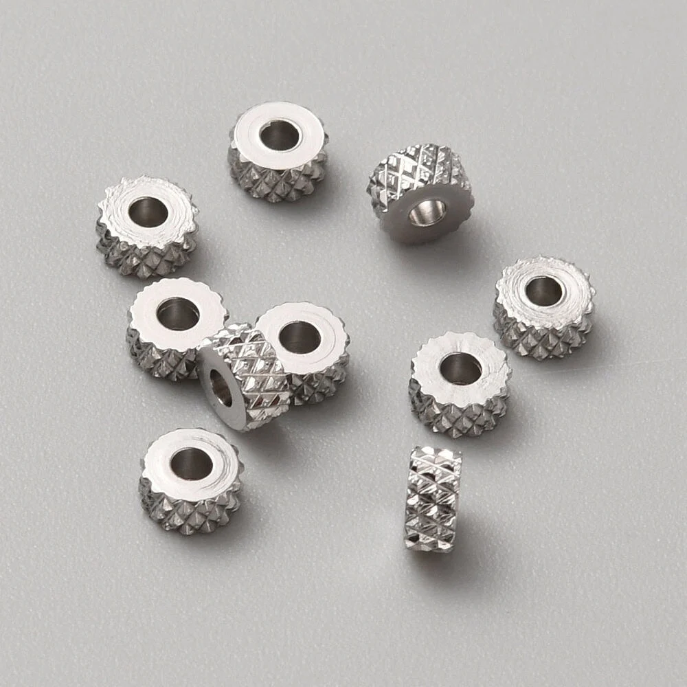 Textured stainless steel spacer beads diamond cut pyramid pattern rondelle shape gunmetal silver jewellery making Australia
