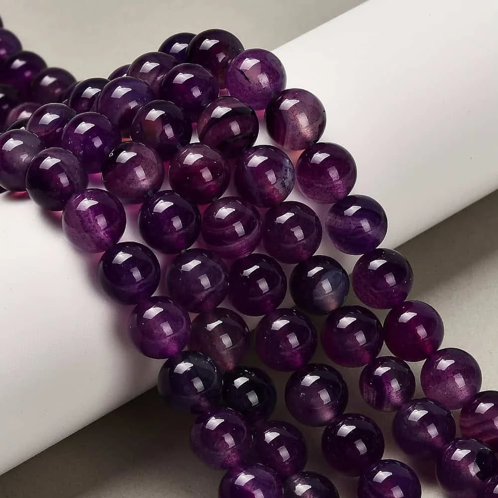 Natural purple agate glass beads 10mm round deep violet plum high gloss finish jewellery making Australia