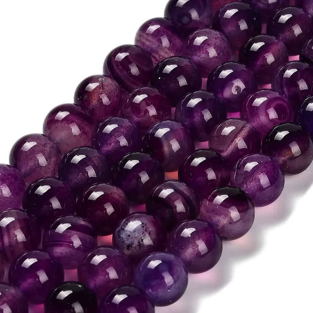 Natural purple agate glass beads 10mm round deep violet plum high gloss finish jewellery making Australia