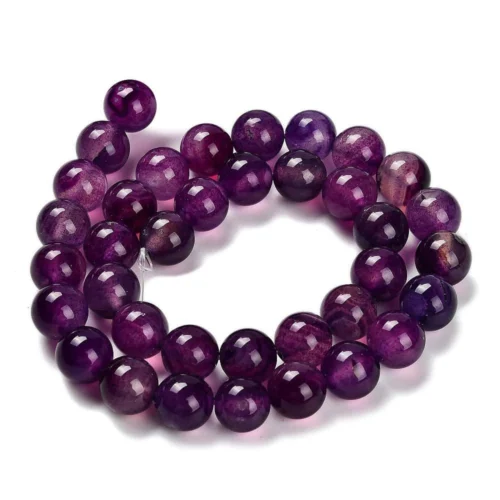 Natural purple agate glass beads 10mm round deep violet plum high gloss finish jewellery making Australia