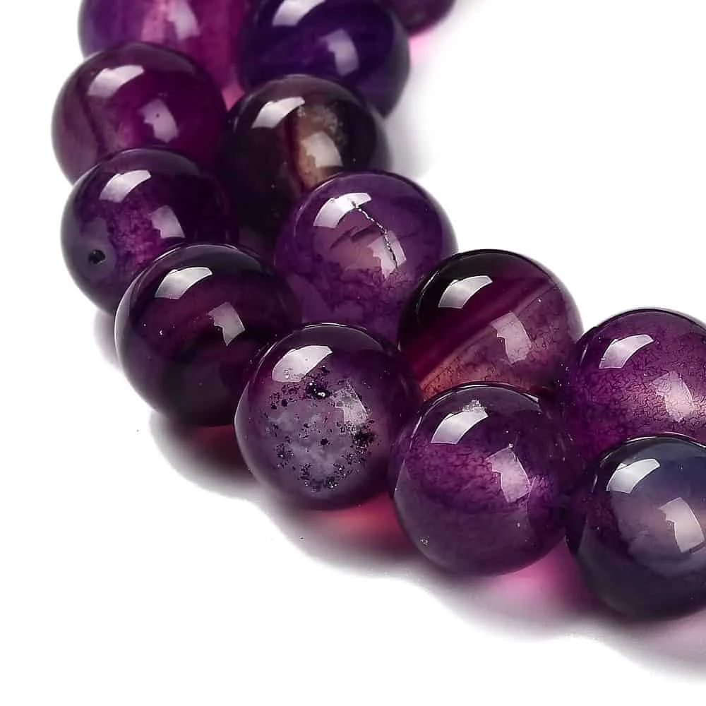 Natural purple agate glass beads 10mm round deep violet plum high gloss finish jewellery making Australia